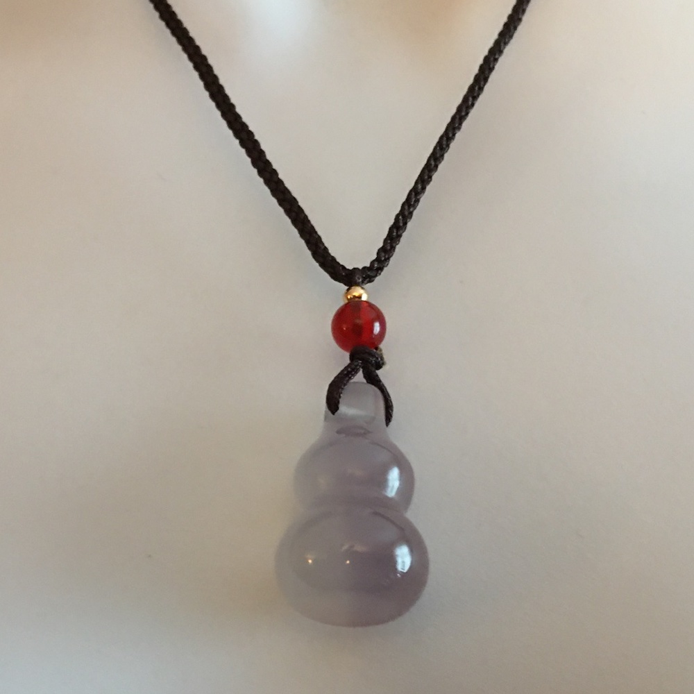 Purple Jade Pendant, Adjustable Black Cord Necklace, Lavender Lilac, Red Bead
